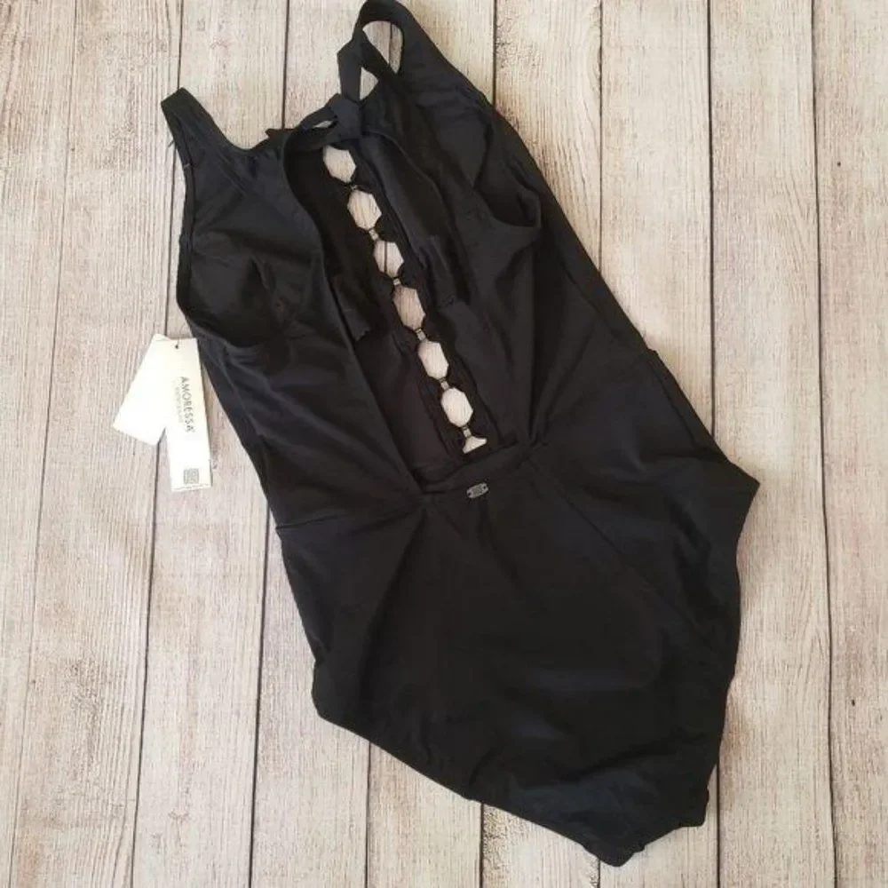 NWT Amoressa High Neck Key Hole Front Detail One-Piece Swimsuit